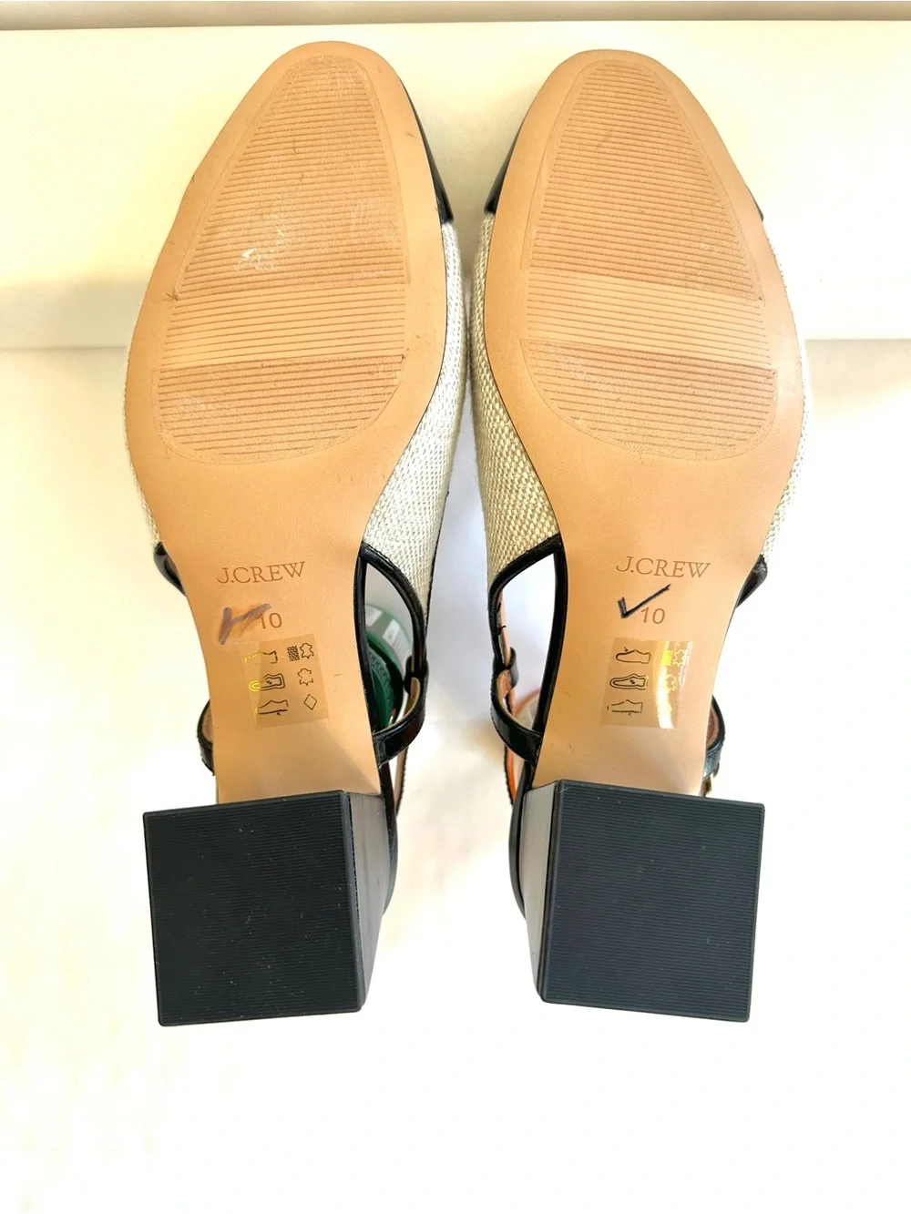 J.CREW MILLIE CAP-TOE ITALIAN LINEN/LEATHER BLOCK HEEL SLING BACK SHOES NEW Sz10